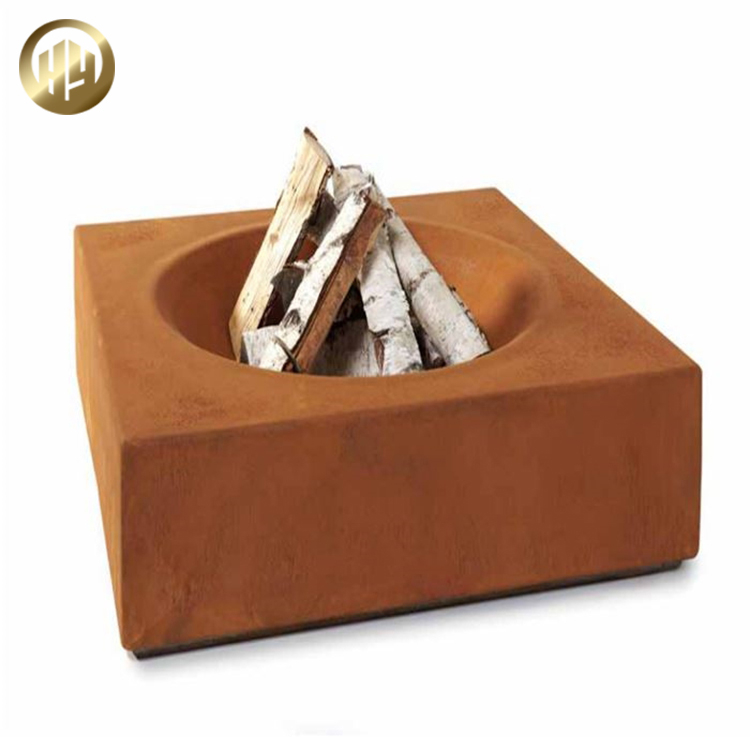 Outdoor Square Corten Steel Rusty Metal Wood Burning Fire Pit Heater