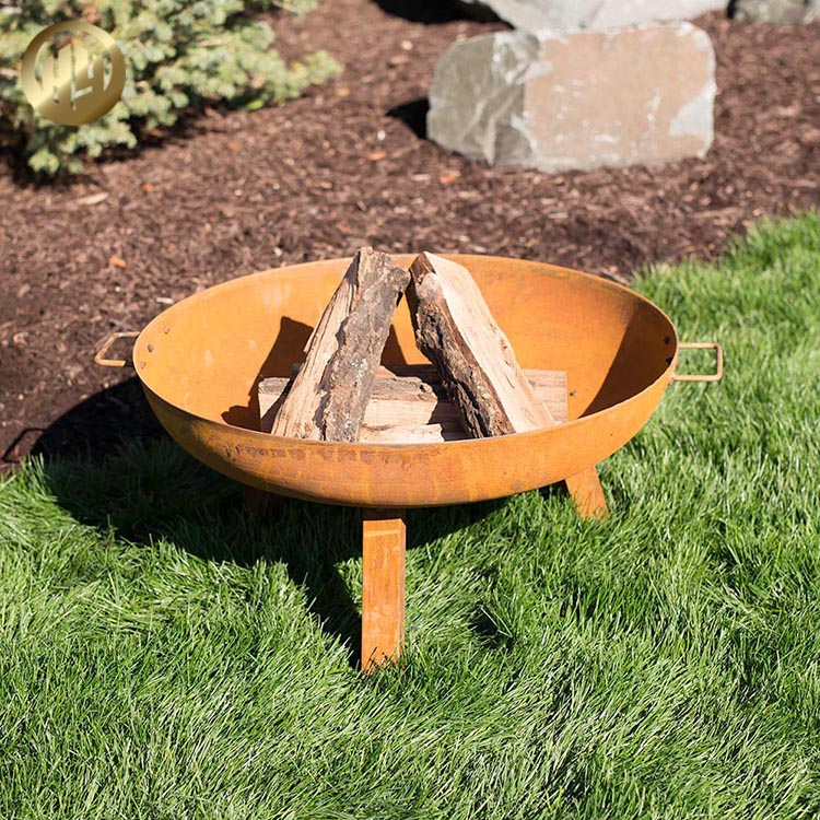 Medium Corten Steel Rusty Garden Round Durable Fire Pit With Feet
