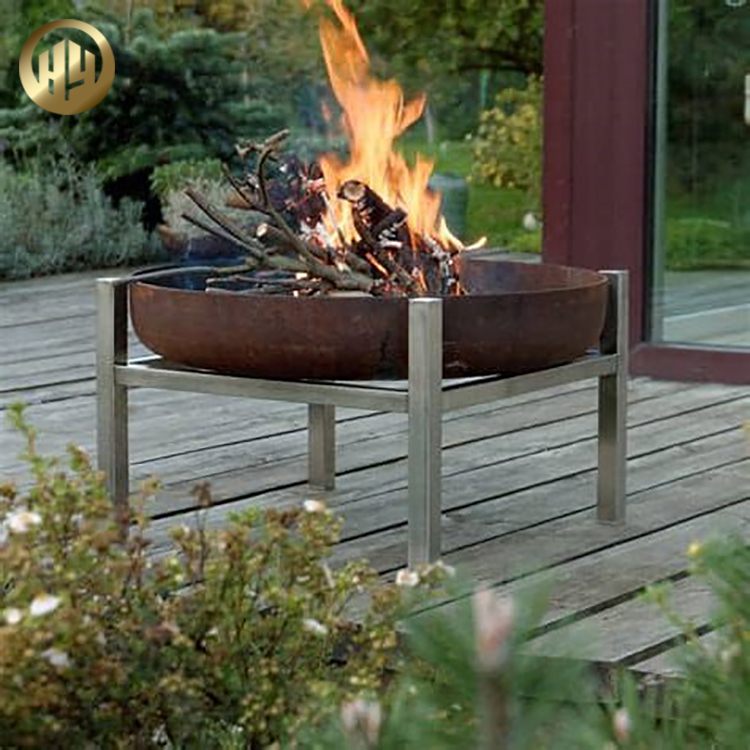 Round Modern Design Wood Burning Fire Pit Metal Barbecue Heater