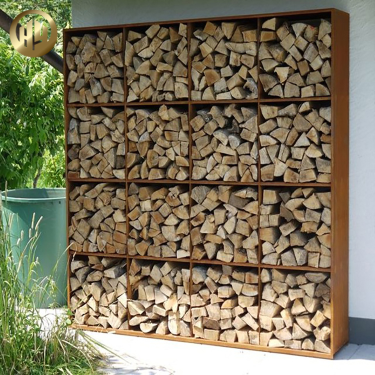 Rectangular Assembly Corten Steel Metal Simple Wood Storage