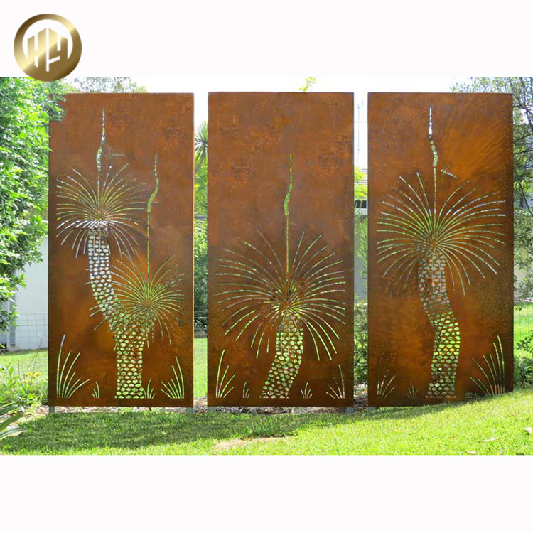 Plants Pattern Corten Steel Rusty Metal Decoration Rectangular Screen