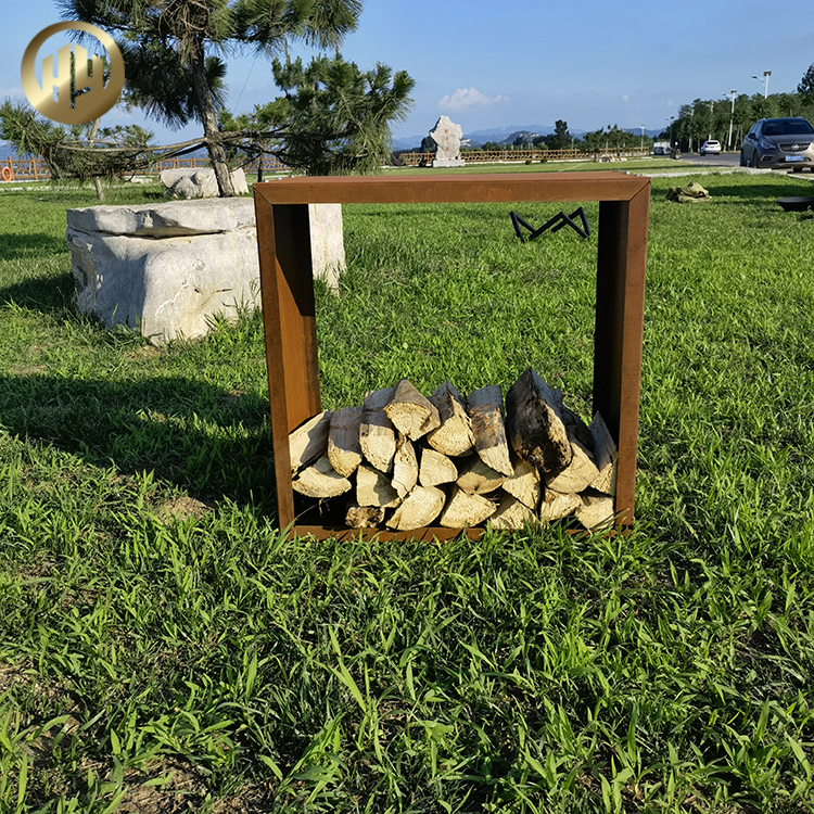 Simple Design Corten Steel Rust Color Outdoor Barbecue Wood Storage