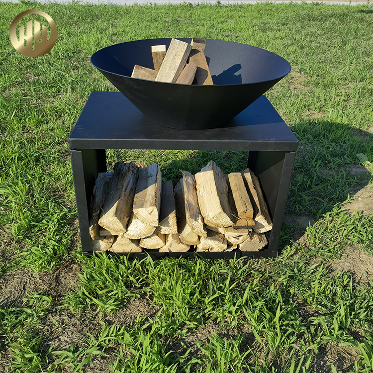Morden Design Outdoor Barbecue Black Corten Steel Fire Pit With Wood Storage