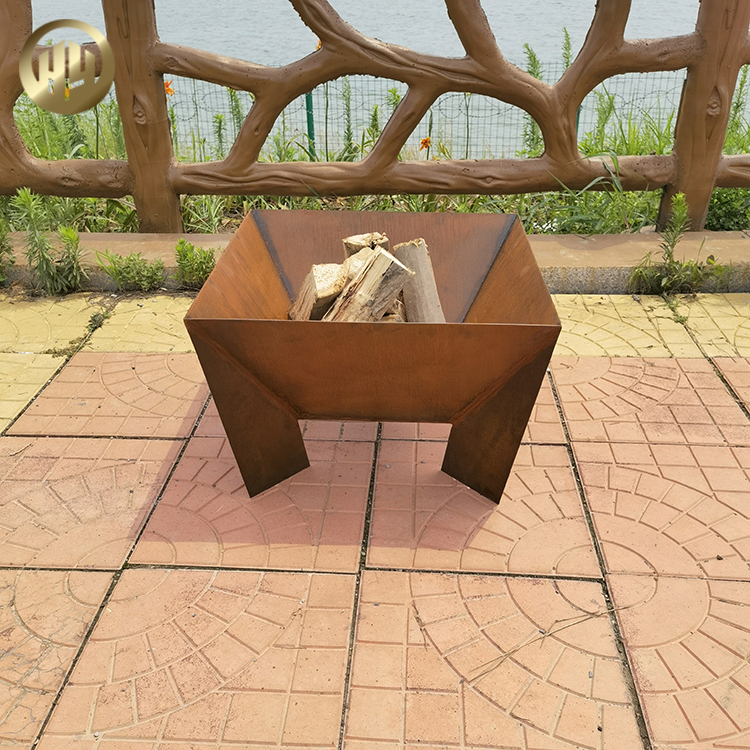 Rust Color Corten Steel Rectangle Wood Burning Outdoor Fire Pit