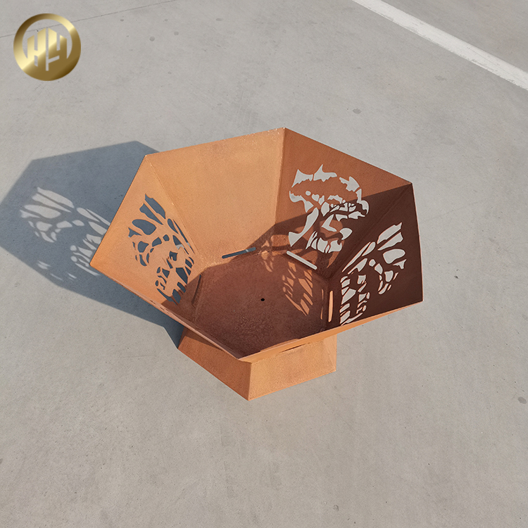 Powder Coating Hexagon Steel Metal Laser Cut Heater Wood Burning Fire Pit
