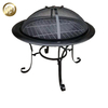 Modern Style Round Fire Pit Barbecue Cover Black Metal Heating Brazier