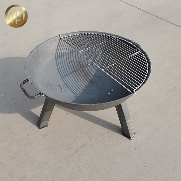 Modern Style Round Fire Pit Barbecue Cover Black Metal Heating Brazier