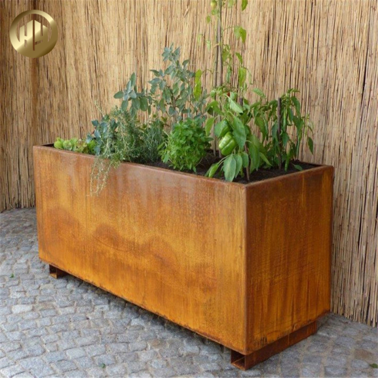 Rectangular Flower Planter With Base Frame Corten Steel Metal Nursery