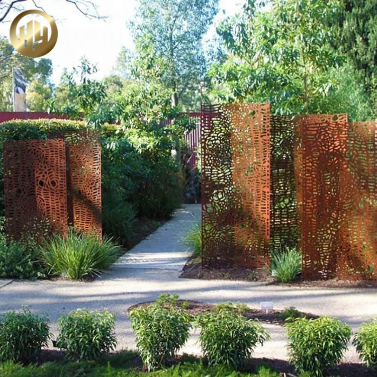 Corten Steel Rusty Metal Rectangular Laser Cut Decoration Screen