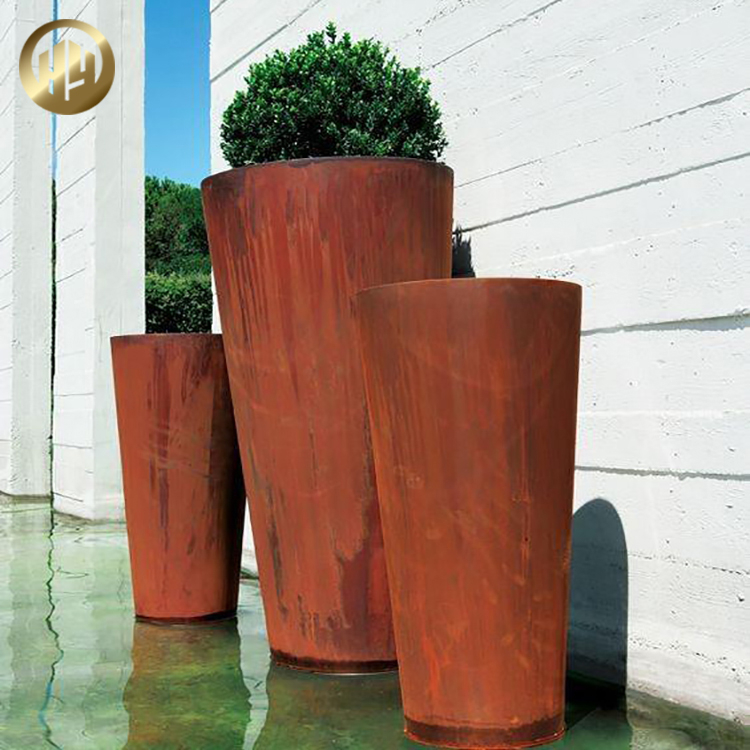 Garden Tapered Corten Steel Metal Decoration Rusty Flower Planter Pot