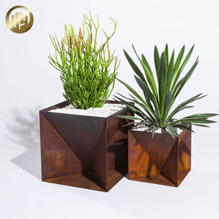 Medium Corten Steel Rusty Metal Square Ornaments Plants Nursery Planter