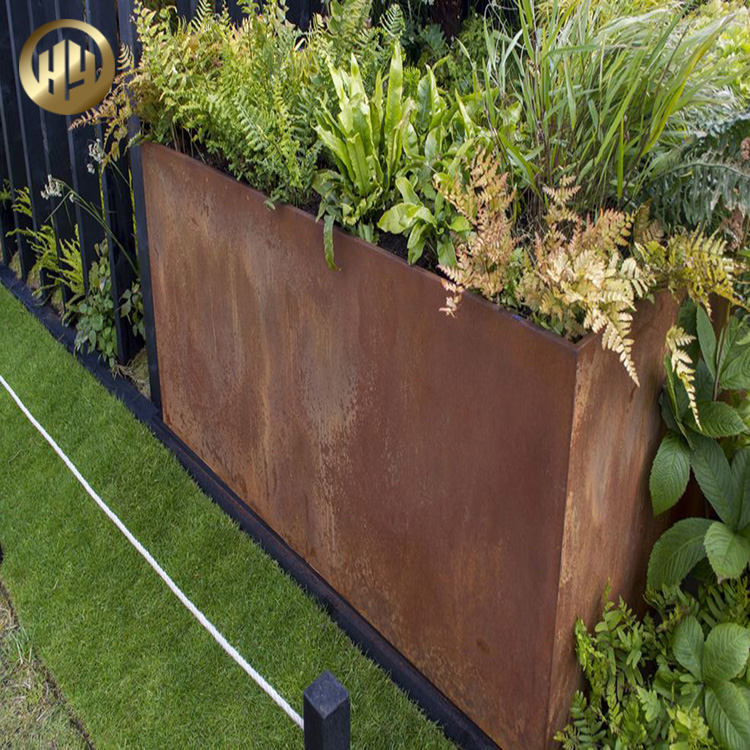 Outdoor Flat Corten Steel Fence Metal Decoration Planter Flower Pot