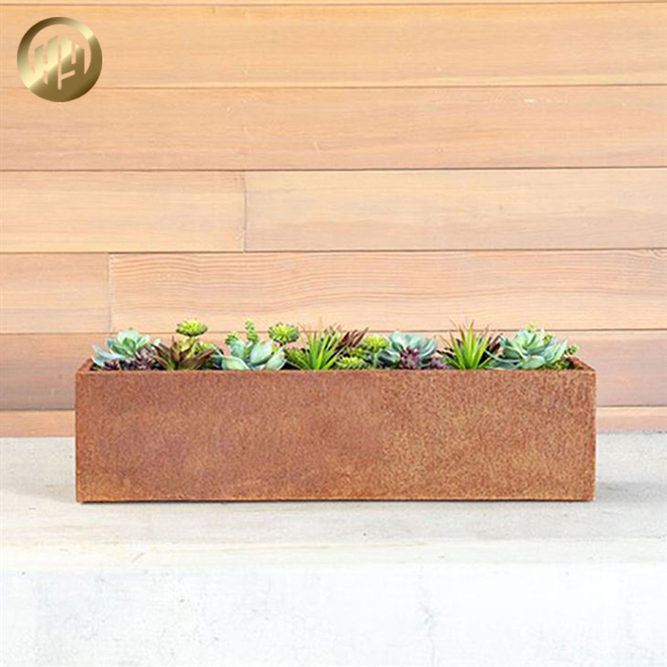 Simple Corten Steel Rusty Metal Rectangular Plants Nursery Flower Planter