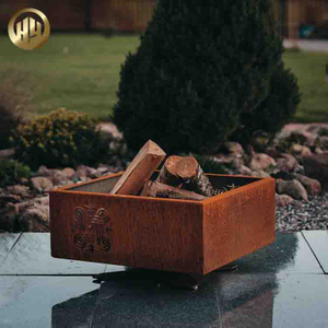 Corten Steel Laser Cut Pattern Square Metal Wood Burning Fire Pit Heater