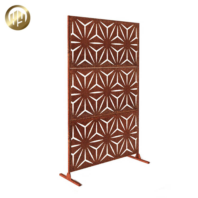 Single Corten Steel Rusty Modern Pattern Stand Metal Decoration Screen