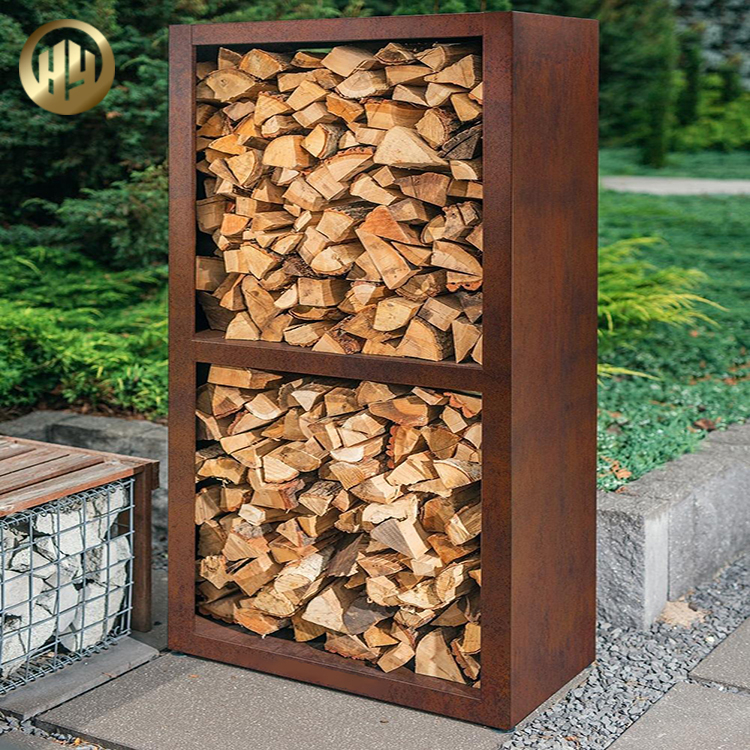 Rectangular Corten Steel Rusty Metal 2mm Thickness Simple Wood Storage