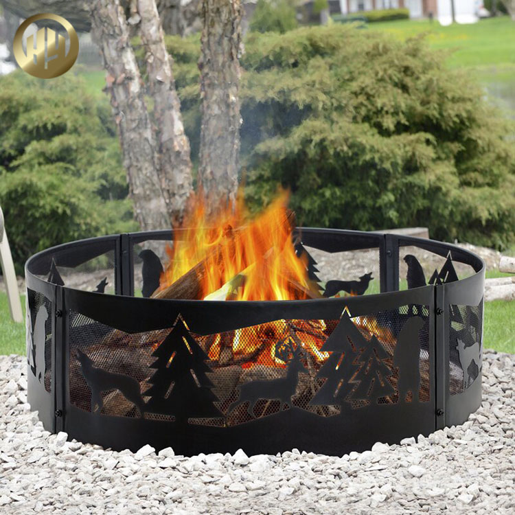 Camping Metal Simple Laser Cut Pattern Wood Burning Fire Ring Pit