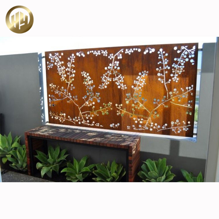 Corten Steel Custom Laser Cut Pattern Rusty Metal Landscape Screen Panel