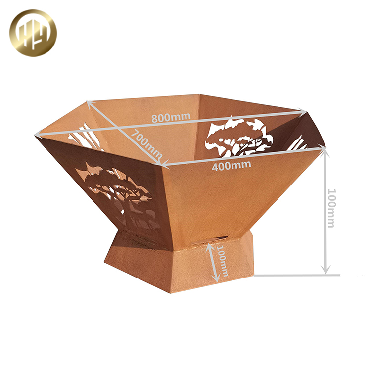 Hexagon Corten Steel Custom Pattern Wood Burning Fire Pit Metal Heater