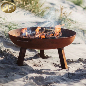 Outdoor Corten Steel Round Fire Pit With Feet Metal Barbecue Rusty Heater