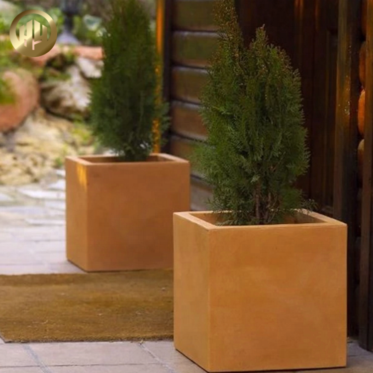 Simple Square Corten Steel Metal Garden Cube Decoration Flower Planter