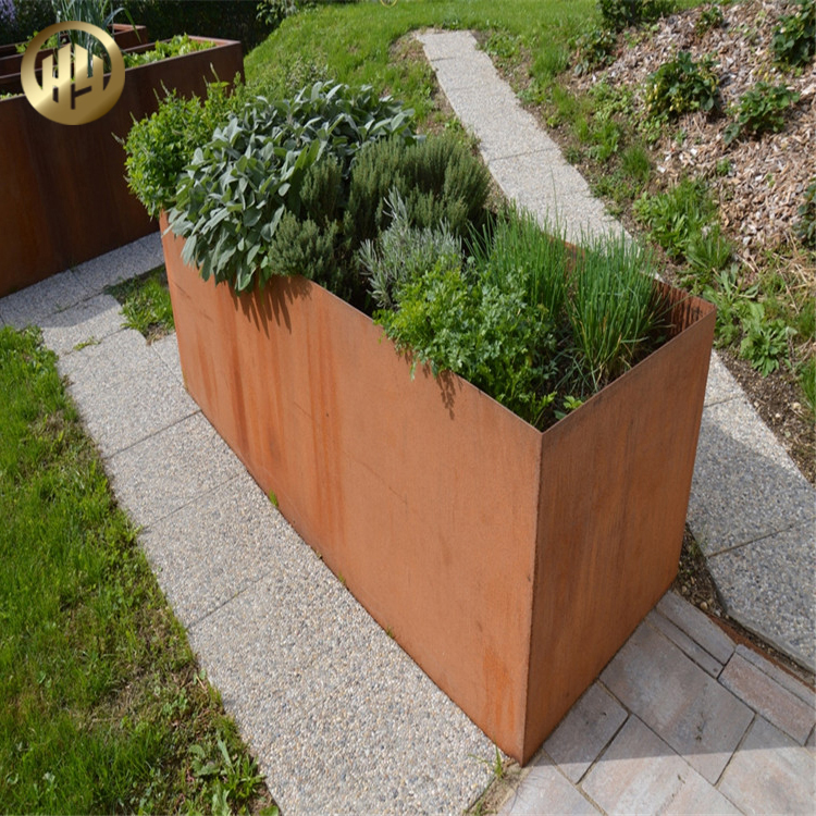 Stand Flat Rectangular Corten Steel Metal Decoration Planter Nursery Box