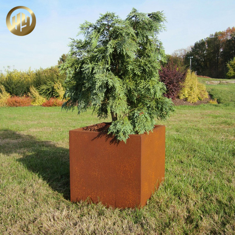 Simple Corten Steel Rusty Square Decoration Metal Flower Planter Pots