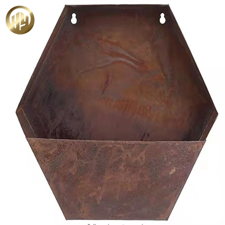 Hexagon Corten Steel Wall Hanging Metal Flower Planter Pot