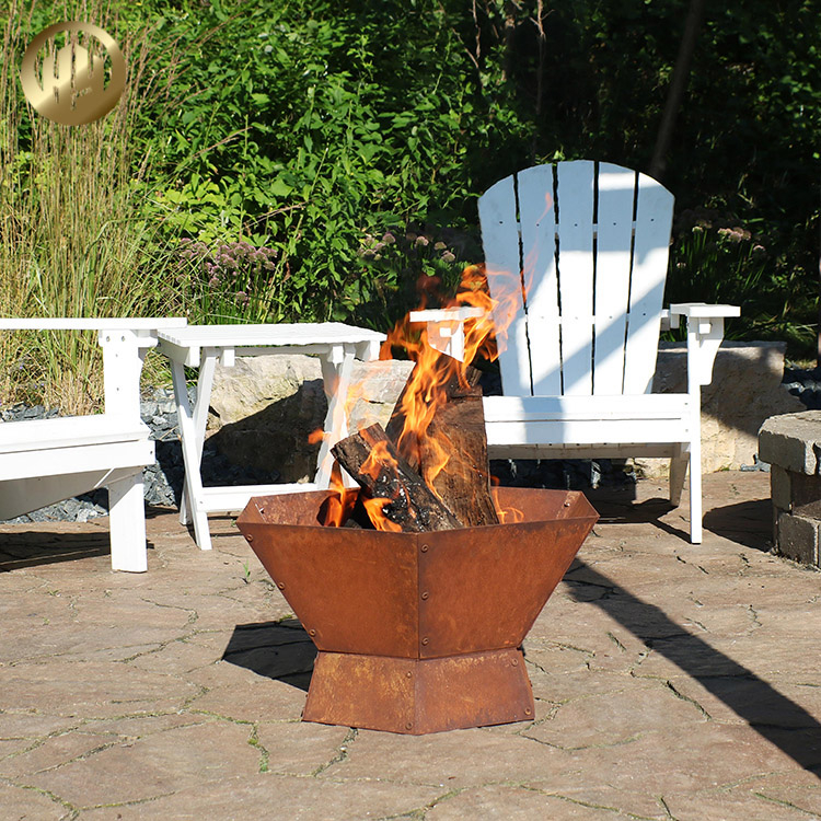 Corten Steel Assembly Metal Courtyard Decoration Hexagon Fire Pit Brazier