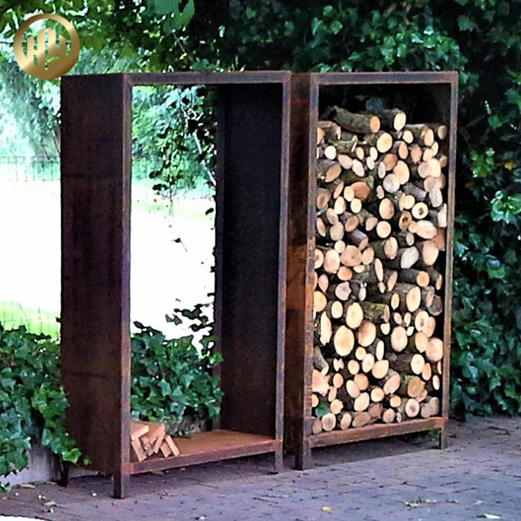 Simple Rectangular Corten Steel Garden Decoration Metal Wood Storage