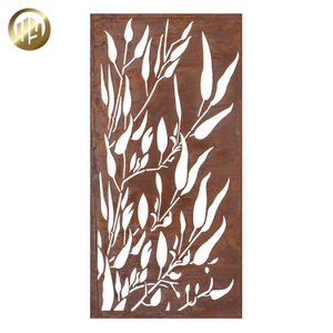 Modern Corten Steel Rusty Rectangular Metal Laser Cut Pattern Screen