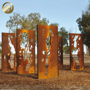 Corten Steel Rusty Metal Stand Laser Cut Pattern Rectangular Screen