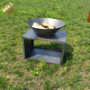 Original Color Corten Steel Round Fire Pit With Rectgular Wood Storage