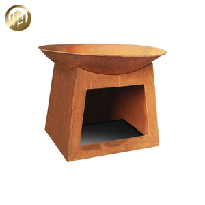 Combination Corten Steel Round Fire Pit Rectangular Wood Storage