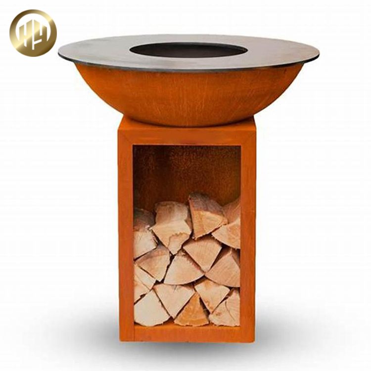 Barbecue Round Fire Pit Rectangular Wood Storage Outdoor Metal Heater