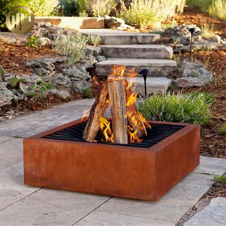 Rectangular Corten Steel Wood Burning Garden Decoration Metal Fire Pit