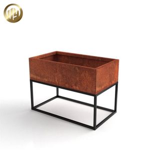 Rectangular Flower Planter With Base Frame Corten Steel Metal Nursery