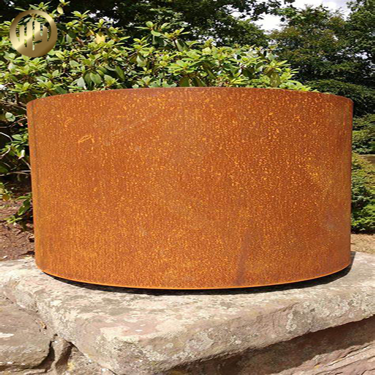 Medium Round Corten Steel Rusty Metal Decoration Flower Nursery Planter