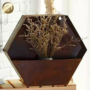 Unique Corten Steel Laser Cut Hexagon Shape Metal Planter Wall Pot