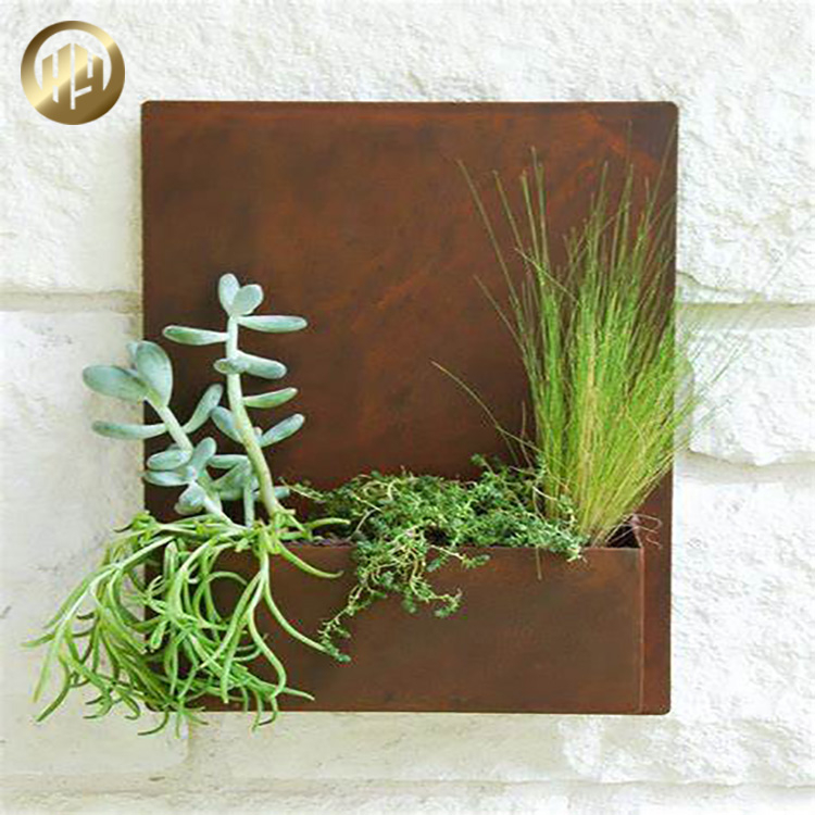 Corten Steel Sqaure Small Flower Planter Metal Hanging Wall Pot