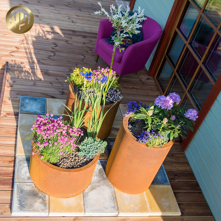 Round Custom Diameter Metal Corten Steel Rusty Treatment Flower Planter