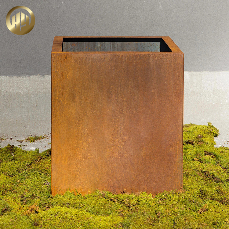 Square Corten Steel Decoration Medium Rusty Metal Plants Planter