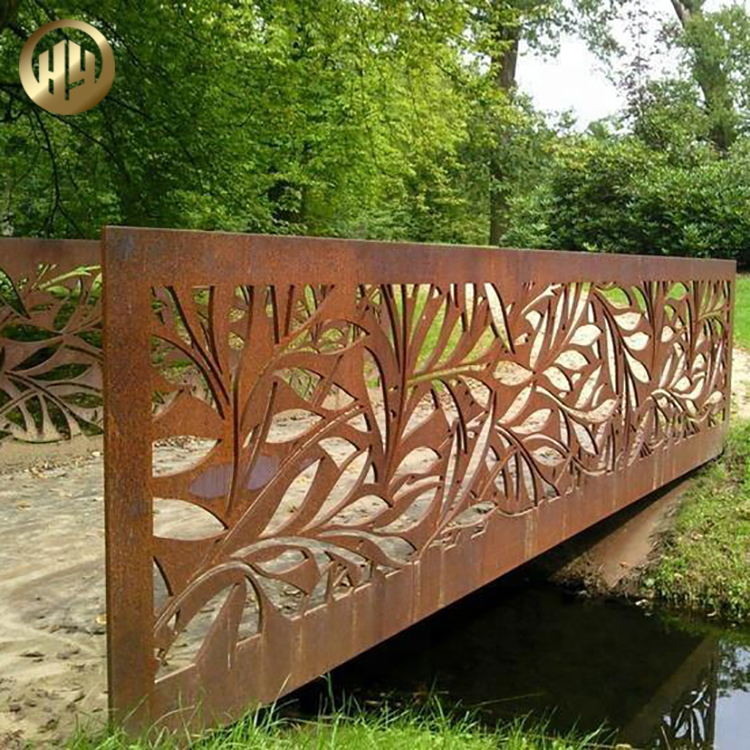 Corten Steel Custom Laser Cut Pattern Rusty Metal Landscape Screen Panel
