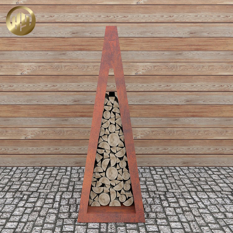 Garden Distinctive Corten Steel Metal Practical Modern Style Wood Storage