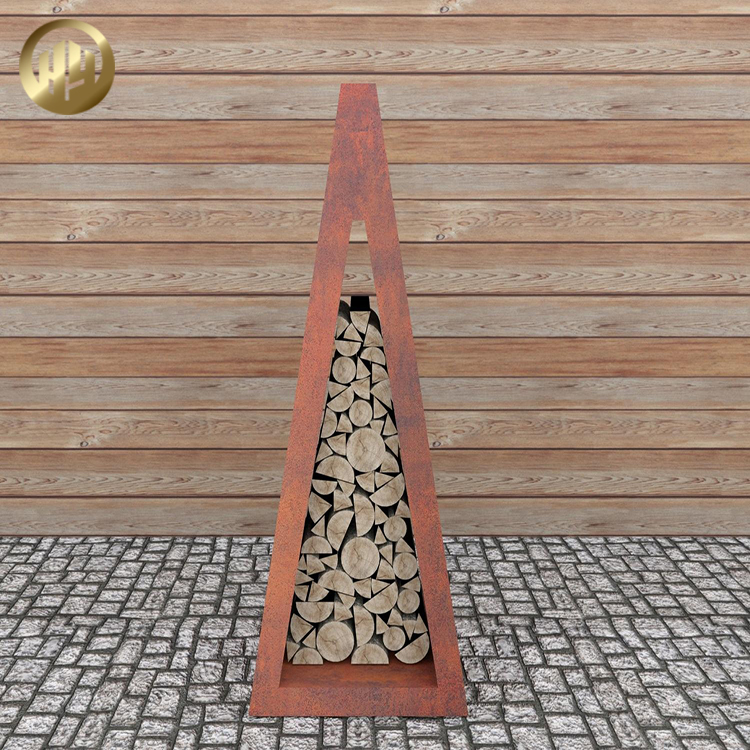 Rectangular Assembly Corten Steel Metal Simple Wood Storage