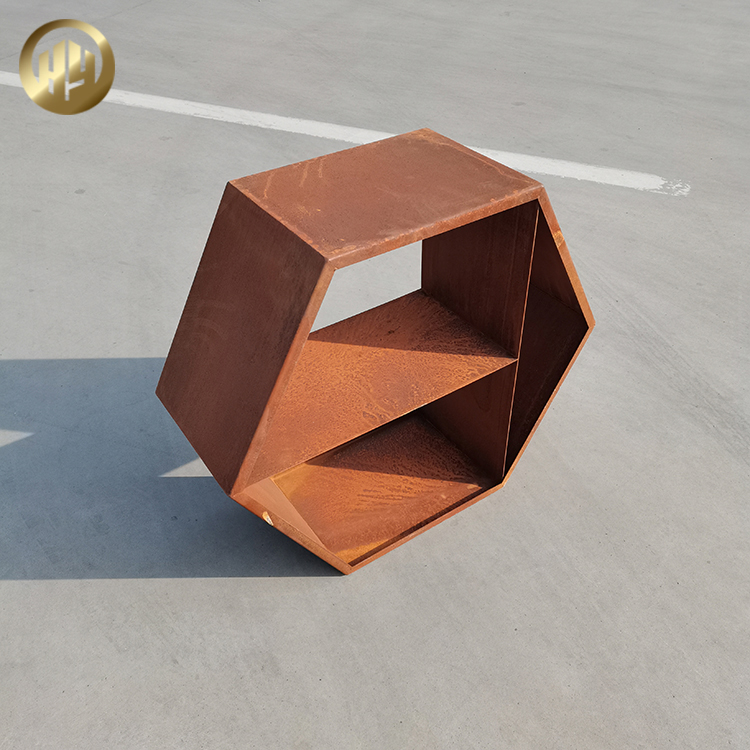 High Quality Cheap Corten Steel Hexagon Shape Metal Wood Storage