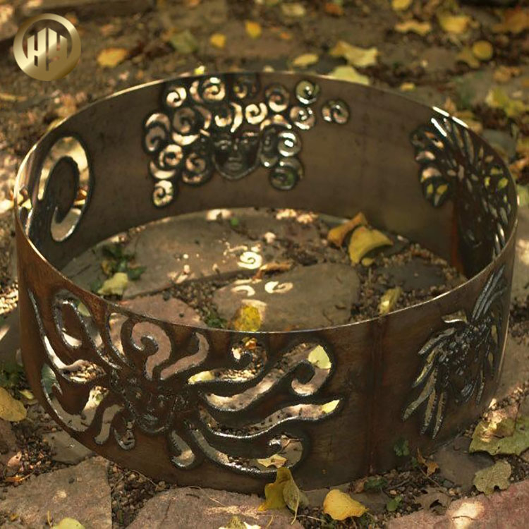 Camping Metal Simple Laser Cut Pattern Wood Burning Fire Ring Pit