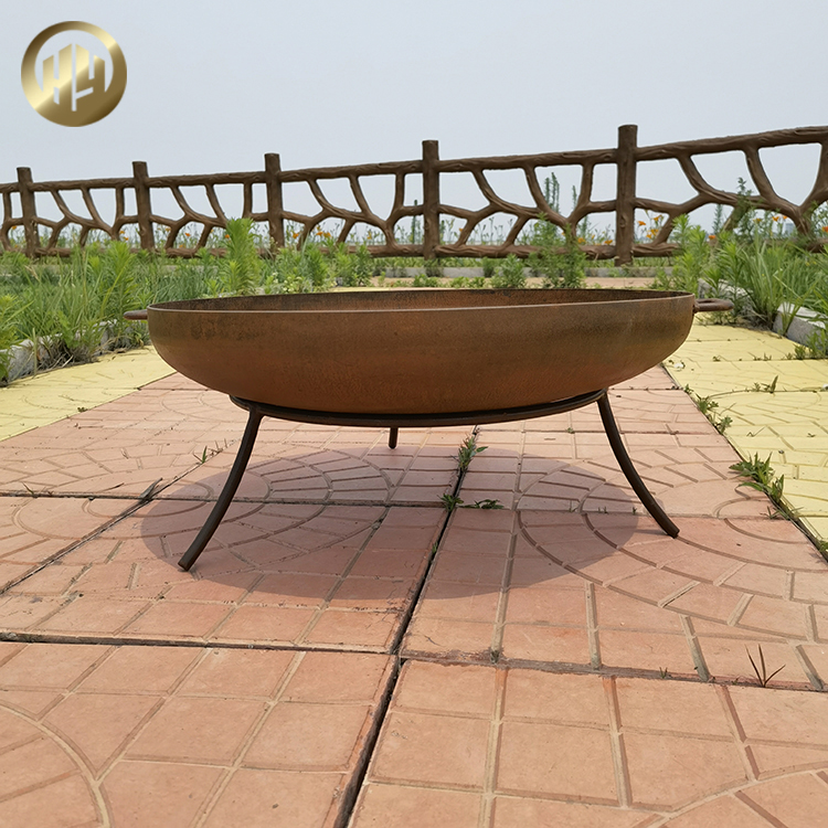 Rusty Corten Steel Round Fire Pit Outdoor Barbecue Wood Burning Heater