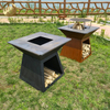 Morden Design Rectgular Rusty Outdoor Barbecue Metal FIre Pit With Wood Storage