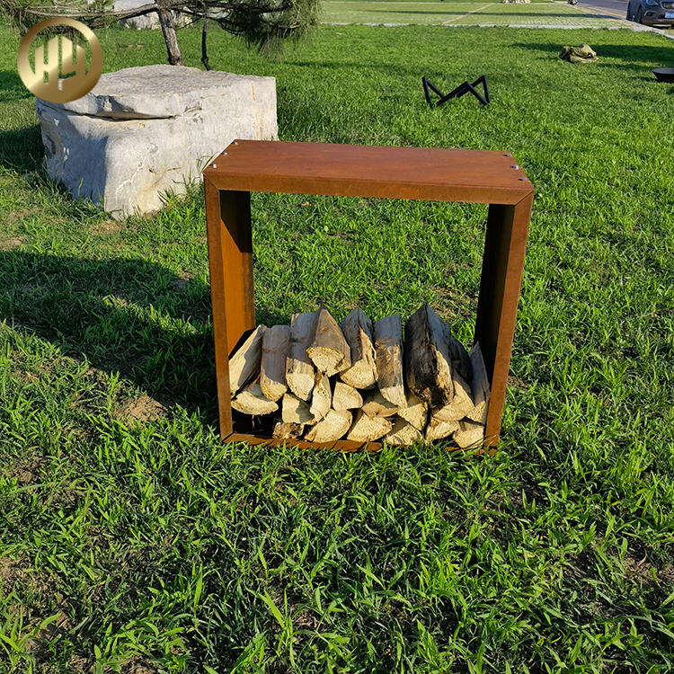 Simple Design Corten Steel Rust Color Outdoor Barbecue Wood Storage